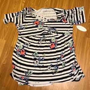 Black and White striped floral shirt